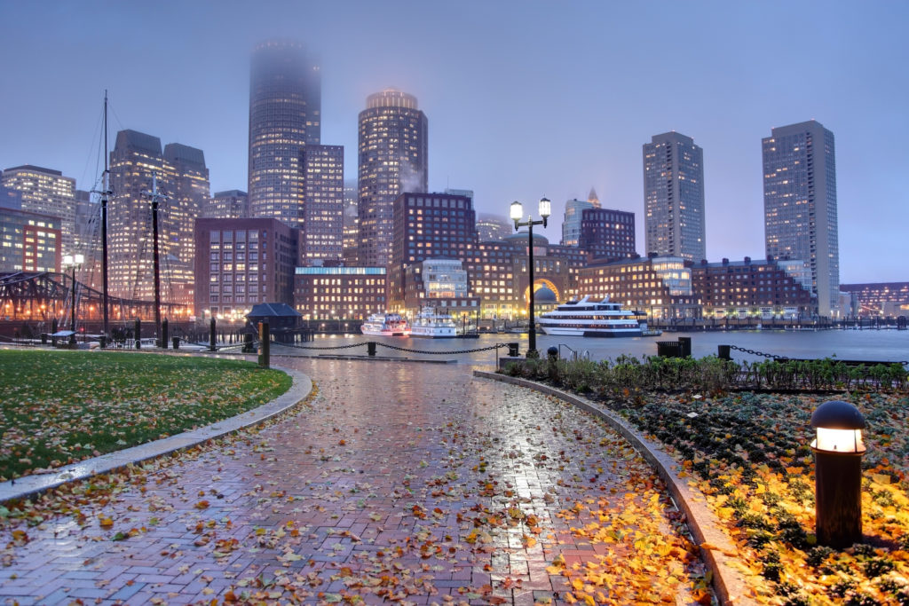 Rainy Autumn Night in Boston Seaport District